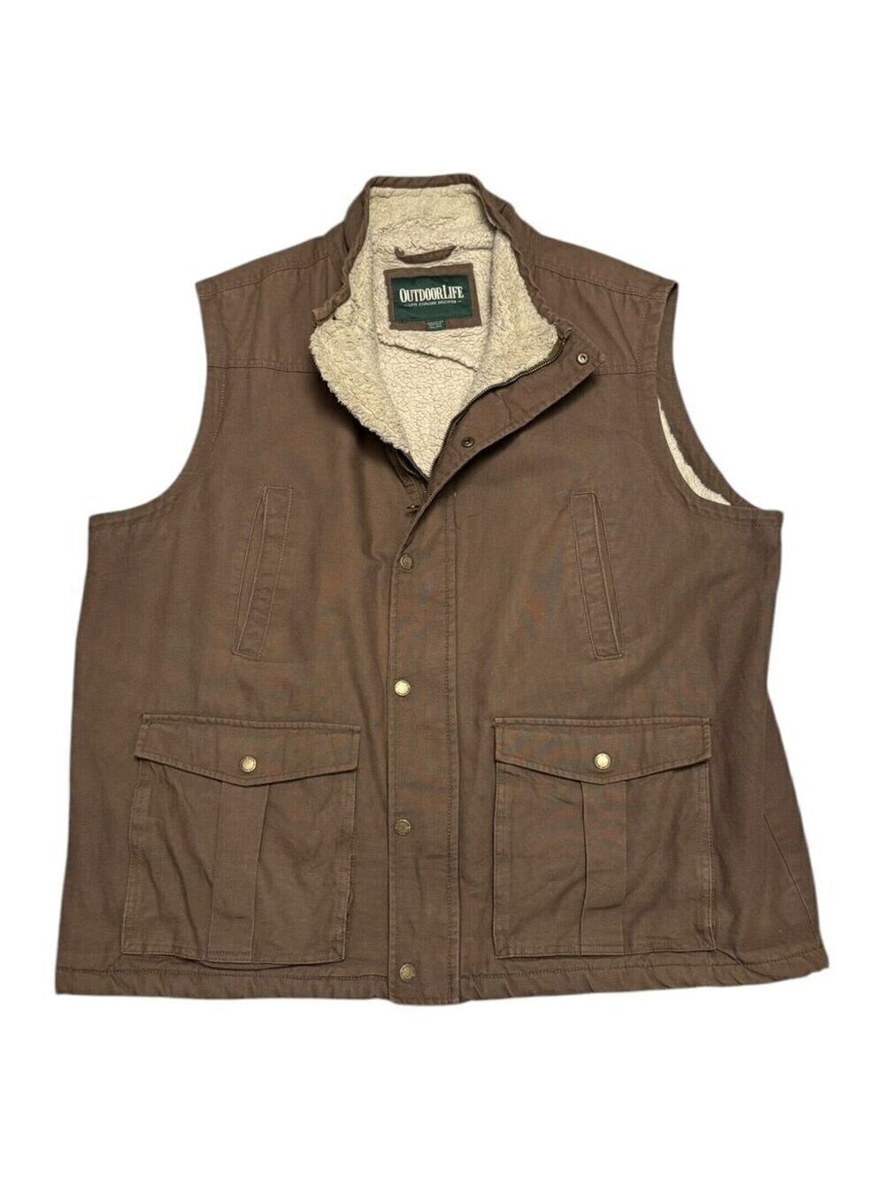 OUTDOOR LIFE Sherpa Fleece Lined Canvas Brown Work Vest Mens 2XL